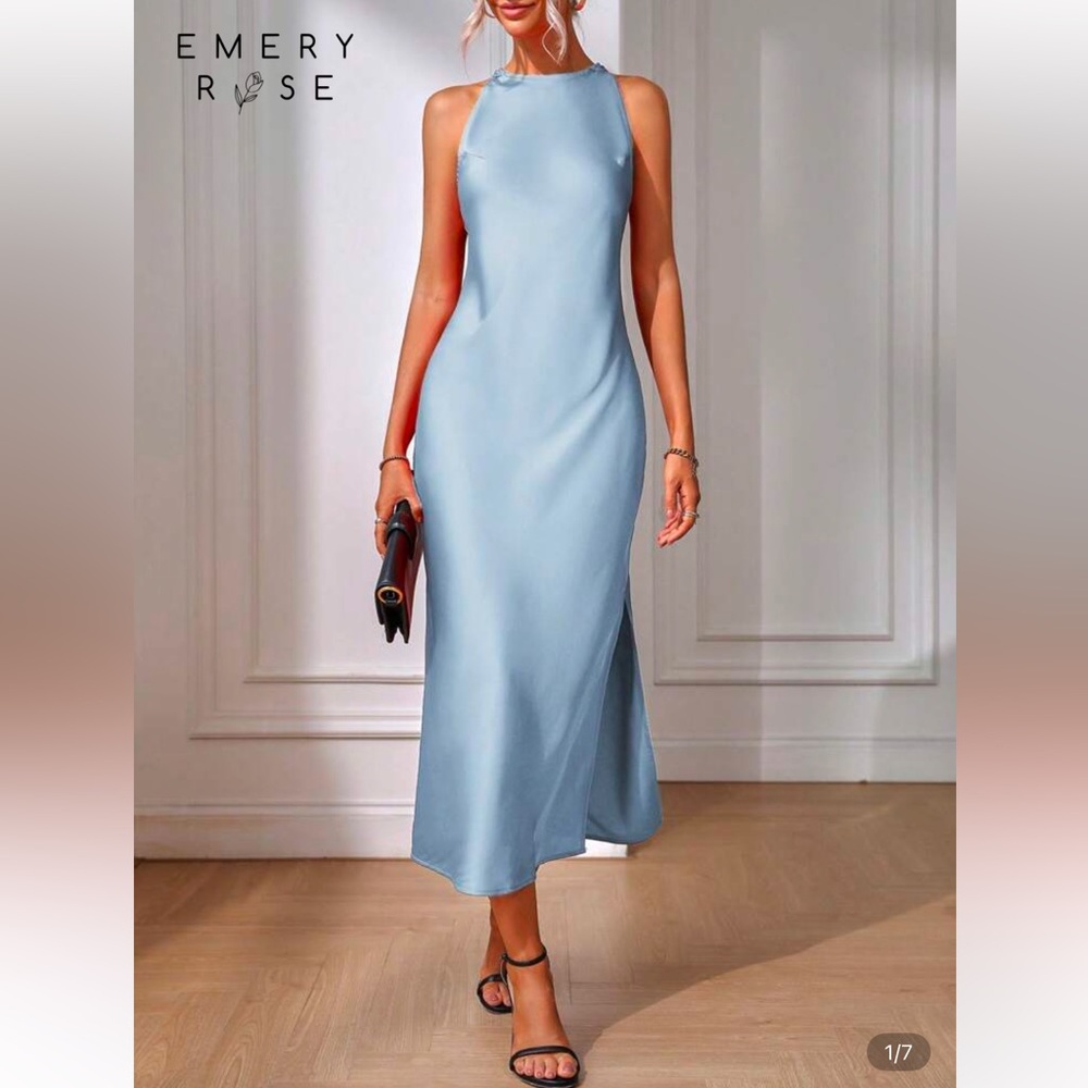 Light Blue Satin Wedding Guest Dress